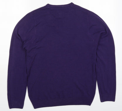 Marks and Spencer Mens Purple V-Neck  Acrylic Pullover Jumper Size S