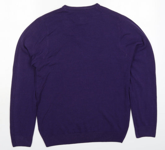 Marks and Spencer Mens Purple V-Neck  Acrylic Pullover Jumper Size S