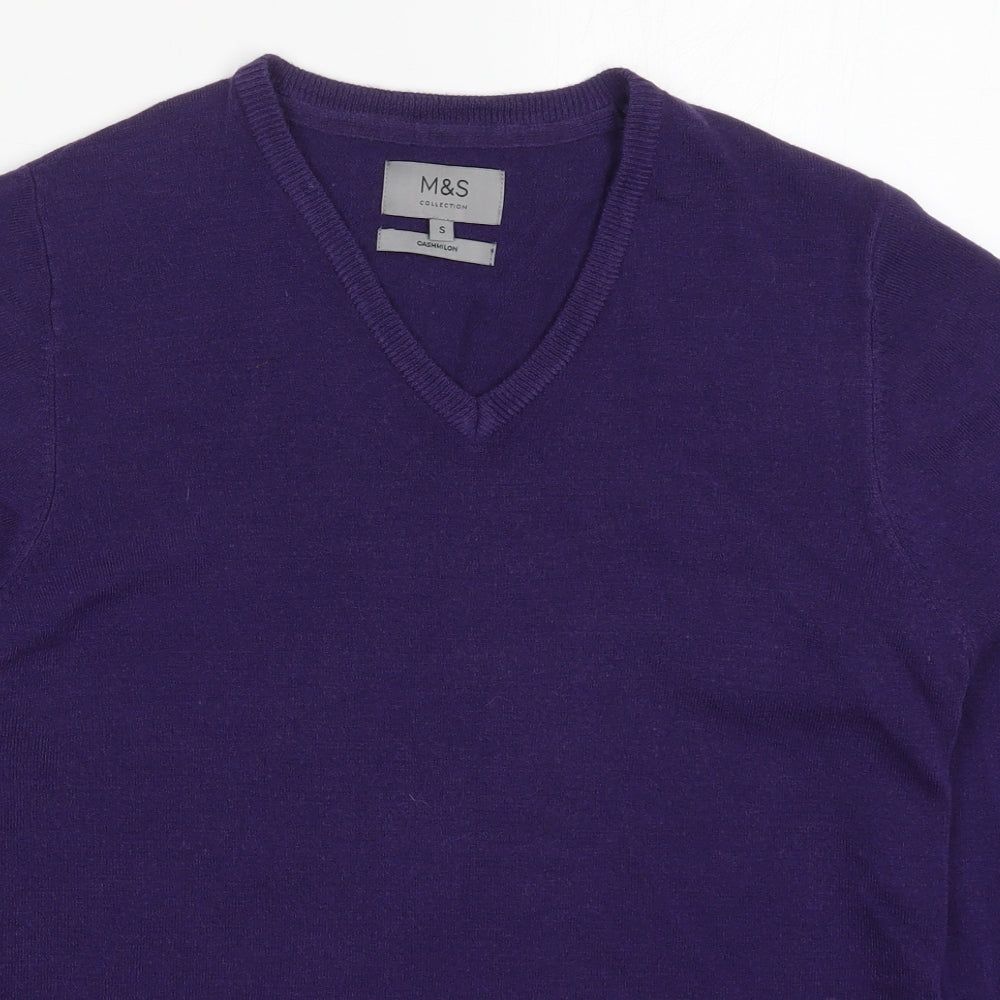 Marks and Spencer Mens Purple V-Neck  Acrylic Pullover Jumper Size S