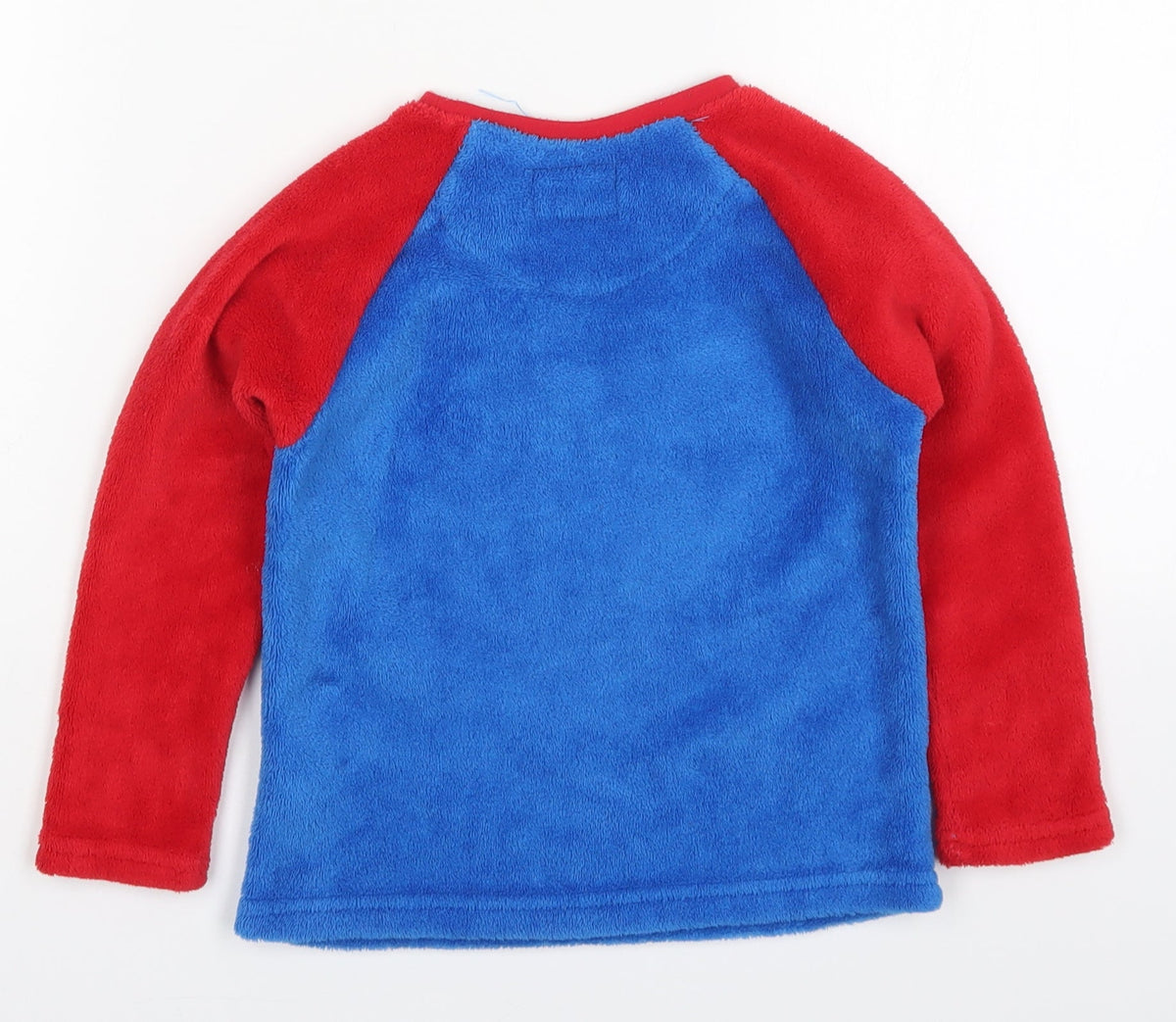 Back view of Primark boys’ blue solid polyester pyjama top, size 4-5, years pullover - red ho ho ho santa
