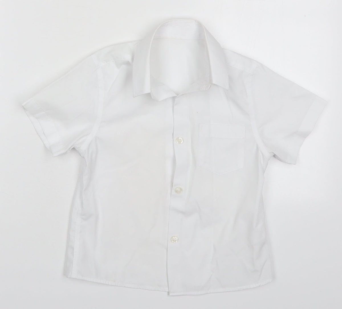 Additional front view of Tu boys’ white polyester basic button-up, size 5, years collared button