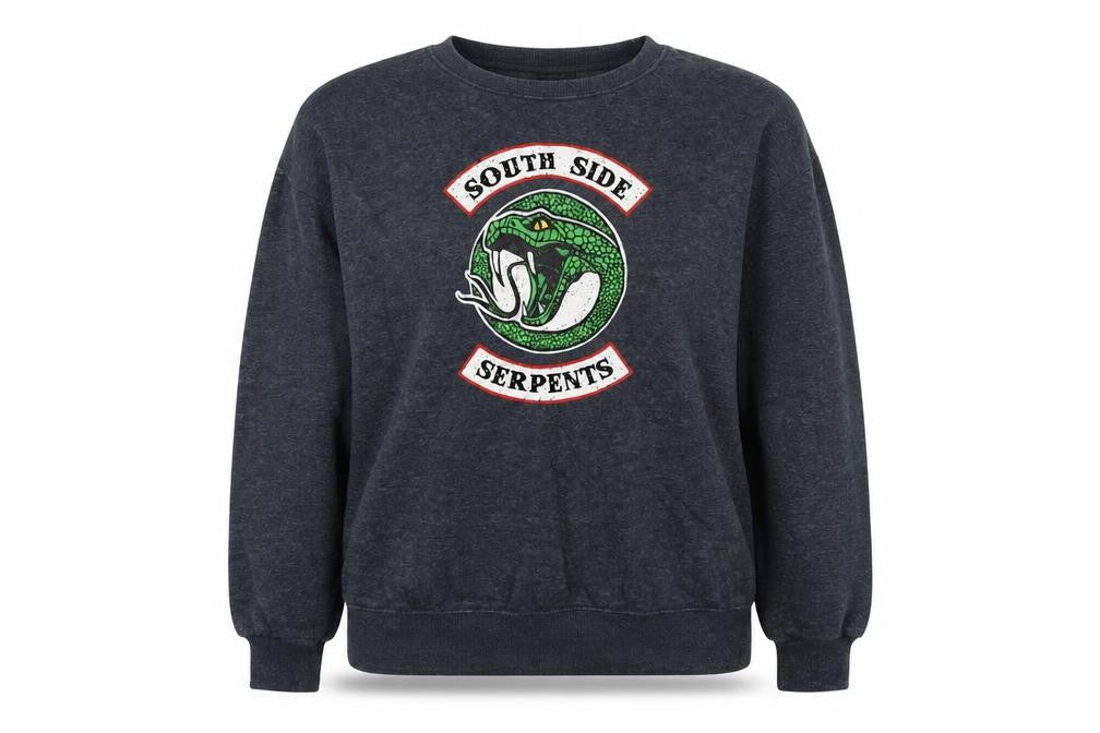 Front view of Primark women’s grey polyester pullover sweatshirt, size UK 14, pullover - riverdale south side serpents