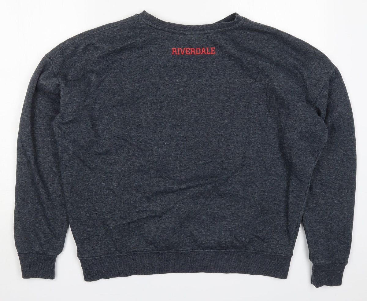 Back view of Primark women’s grey polyester pullover sweatshirt, size UK 14, pullover - riverdale south side serpents