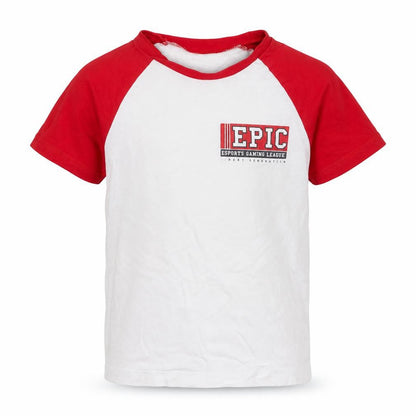 Front view of George boys’ red cotton basic t-shirt, size 5-6, years crew neck pullover - epic esports gaming