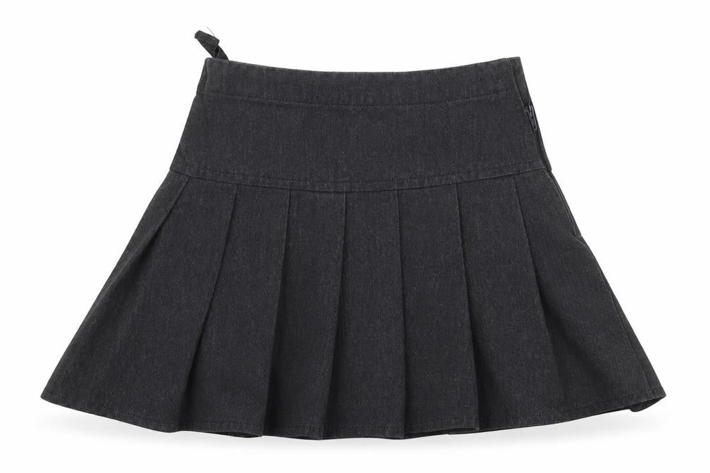 Front view of Next girls’ grey polyester pleated skirt, size 3, years regular zip