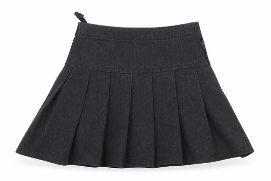 Front view of Next girls’ grey polyester pleated skirt, size 3, years regular zip