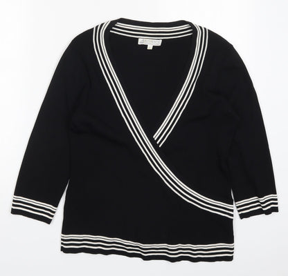 Authentic Clothing Company Womens Black V-Neck Striped Viscose Pullover Jumper Size L