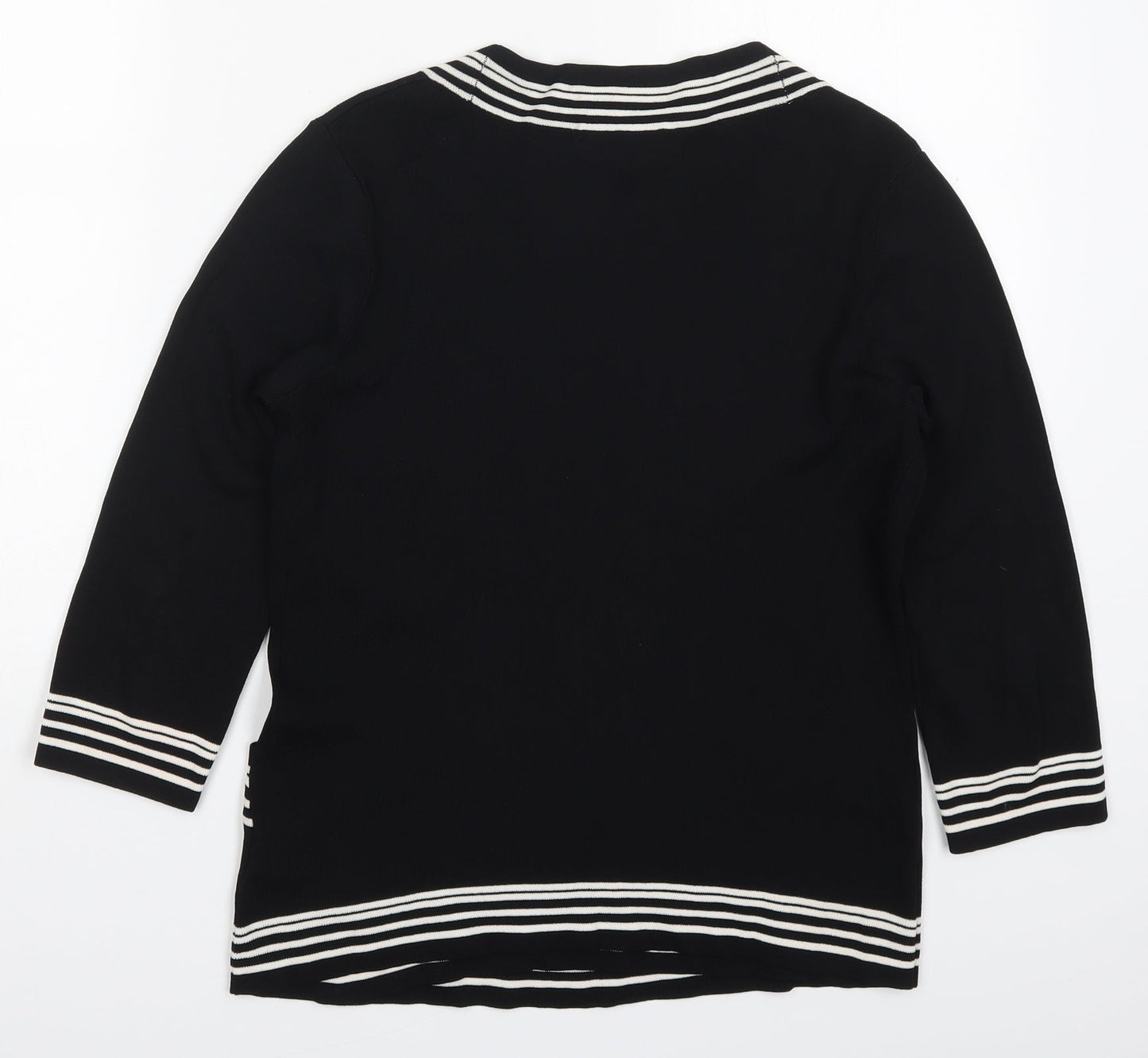 Authentic Clothing Company Womens Black V-Neck Striped Viscose Pullover Jumper Size L