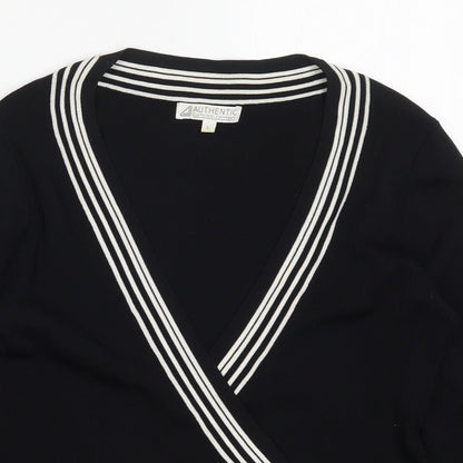 Authentic Clothing Company Womens Black V-Neck Striped Viscose Pullover Jumper Size L