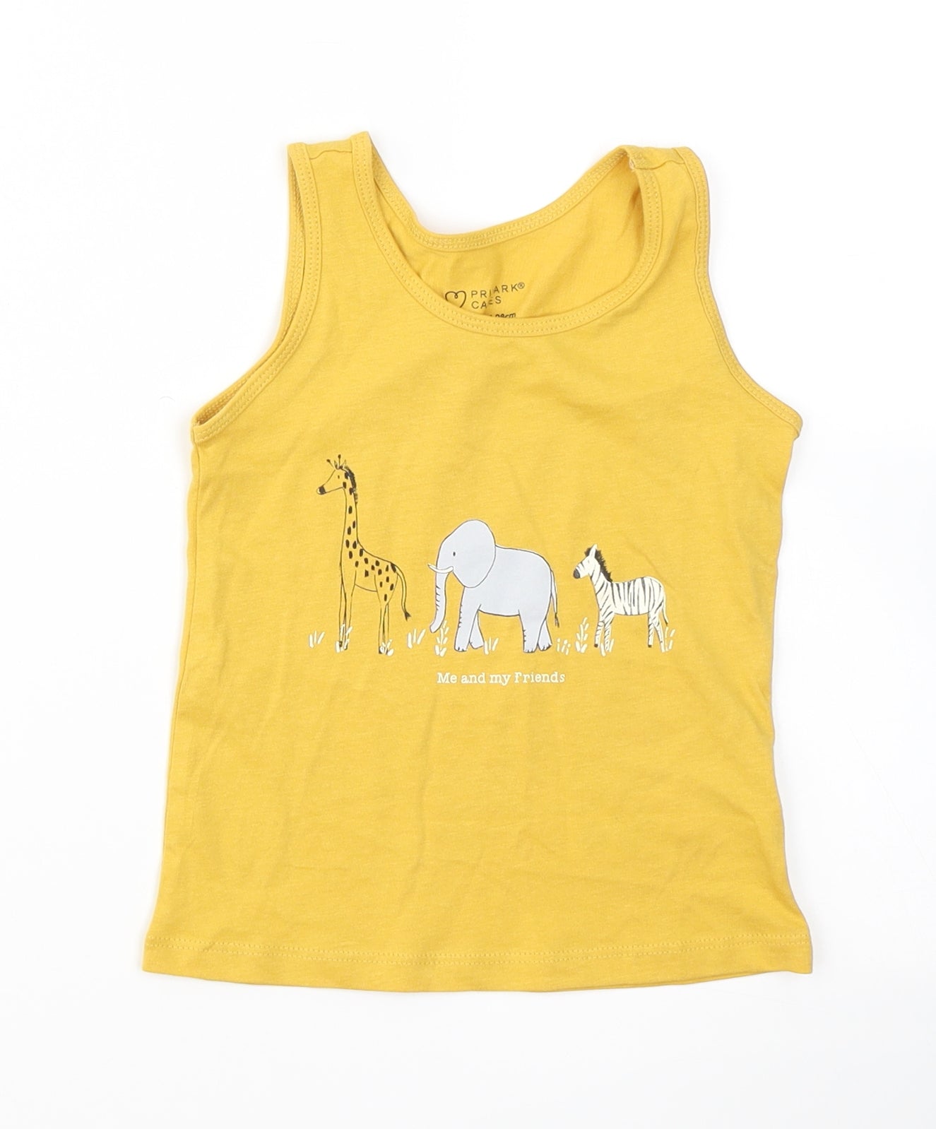 Primark Girls Yellow  Cotton Basic Tank Size 2-3 Years Crew Neck  - Zoo Animals