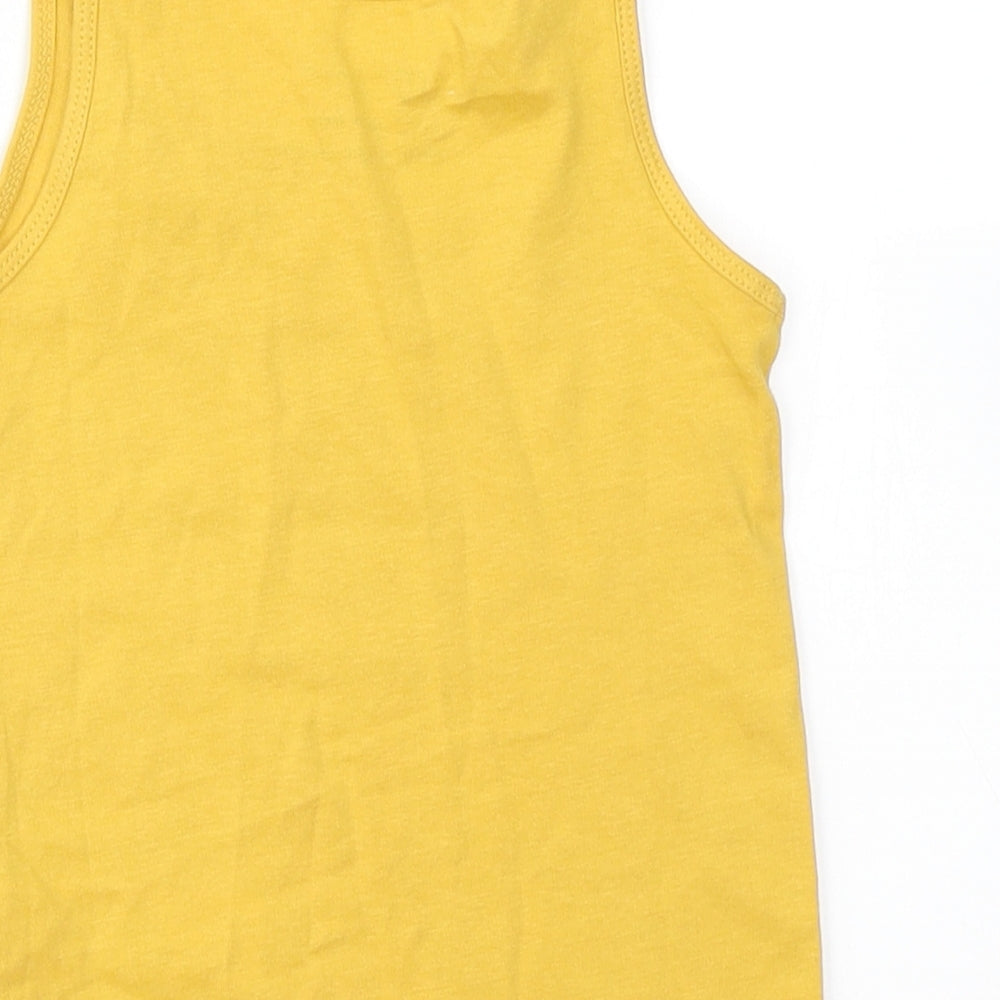 Primark Girls Yellow  Cotton Basic Tank Size 2-3 Years Crew Neck  - Zoo Animals