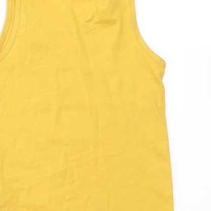 Primark Girls Yellow  Cotton Basic Tank Size 2-3 Years Crew Neck  - Zoo Animals