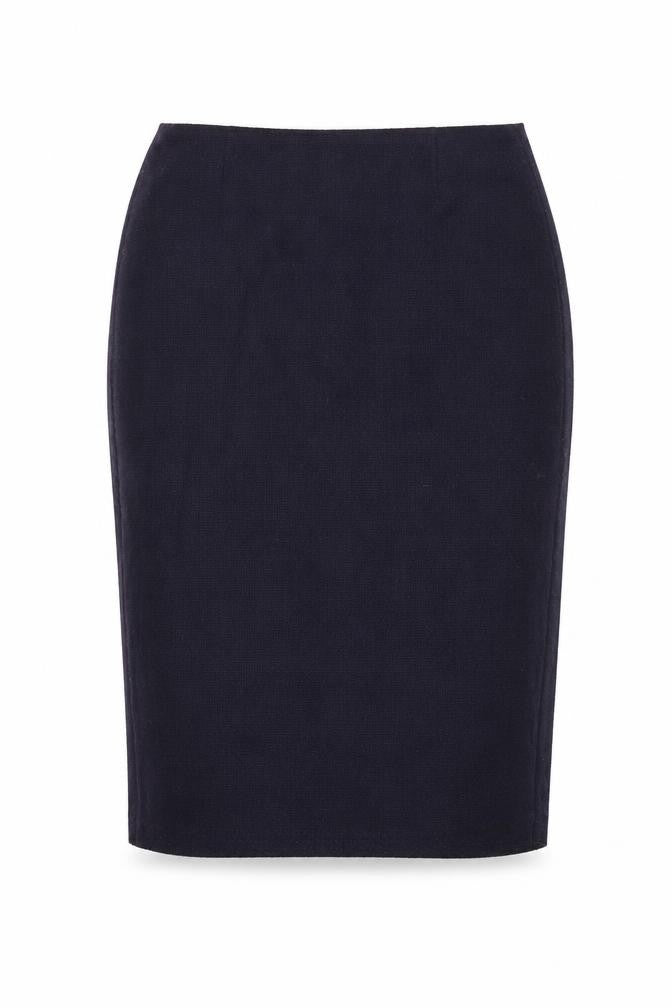 Front view of Aria women’s blue polyamide straight & pencil skirt, size UK 12, zip