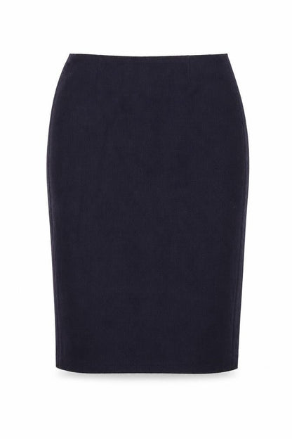Front view of Aria women’s blue polyamide straight & pencil skirt, size UK 12, zip