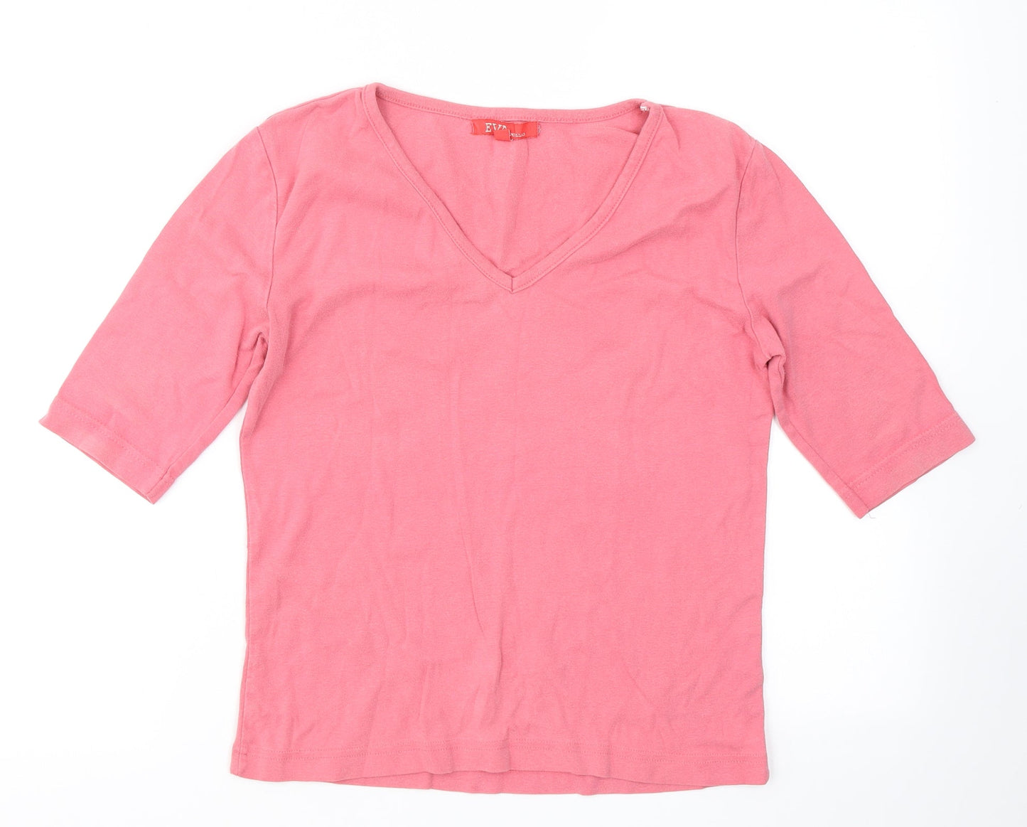 Eva Womens Pink  Cotton Basic T-Shirt Size M V-Neck
