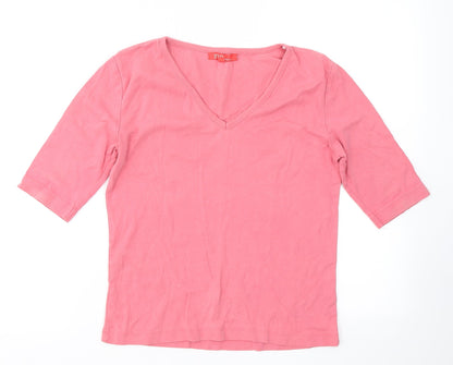 Eva Womens Pink  Cotton Basic T-Shirt Size M V-Neck