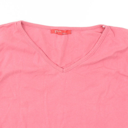 Eva Womens Pink  Cotton Basic T-Shirt Size M V-Neck