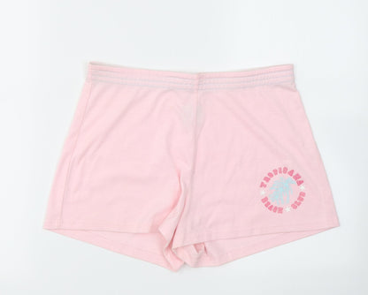Additional front view of Xe women’s pink polyester sweat shorts, size S, regular