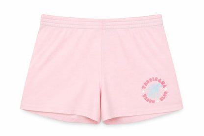 Front view of Xe women’s pink polyester sweat shorts, size S, regular