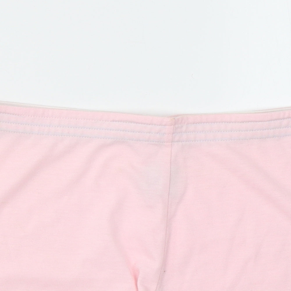 Close-up detail of Xe women’s pink polyester sweat shorts, size S, regular