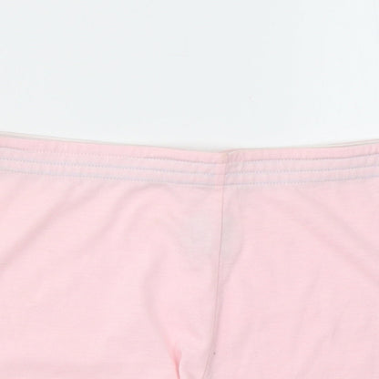 Close-up detail of Xe women’s pink polyester sweat shorts, size S, regular