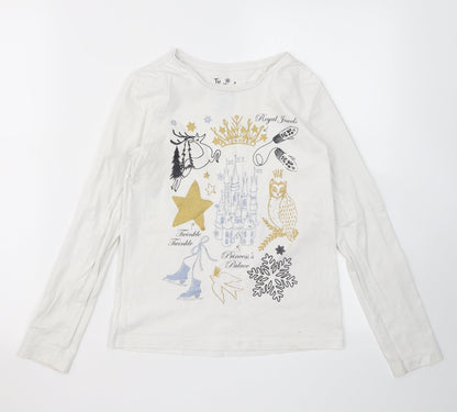 TU Girls White  Cotton Basic T-Shirt Size 11 Years Crew Neck  - Ice Princess