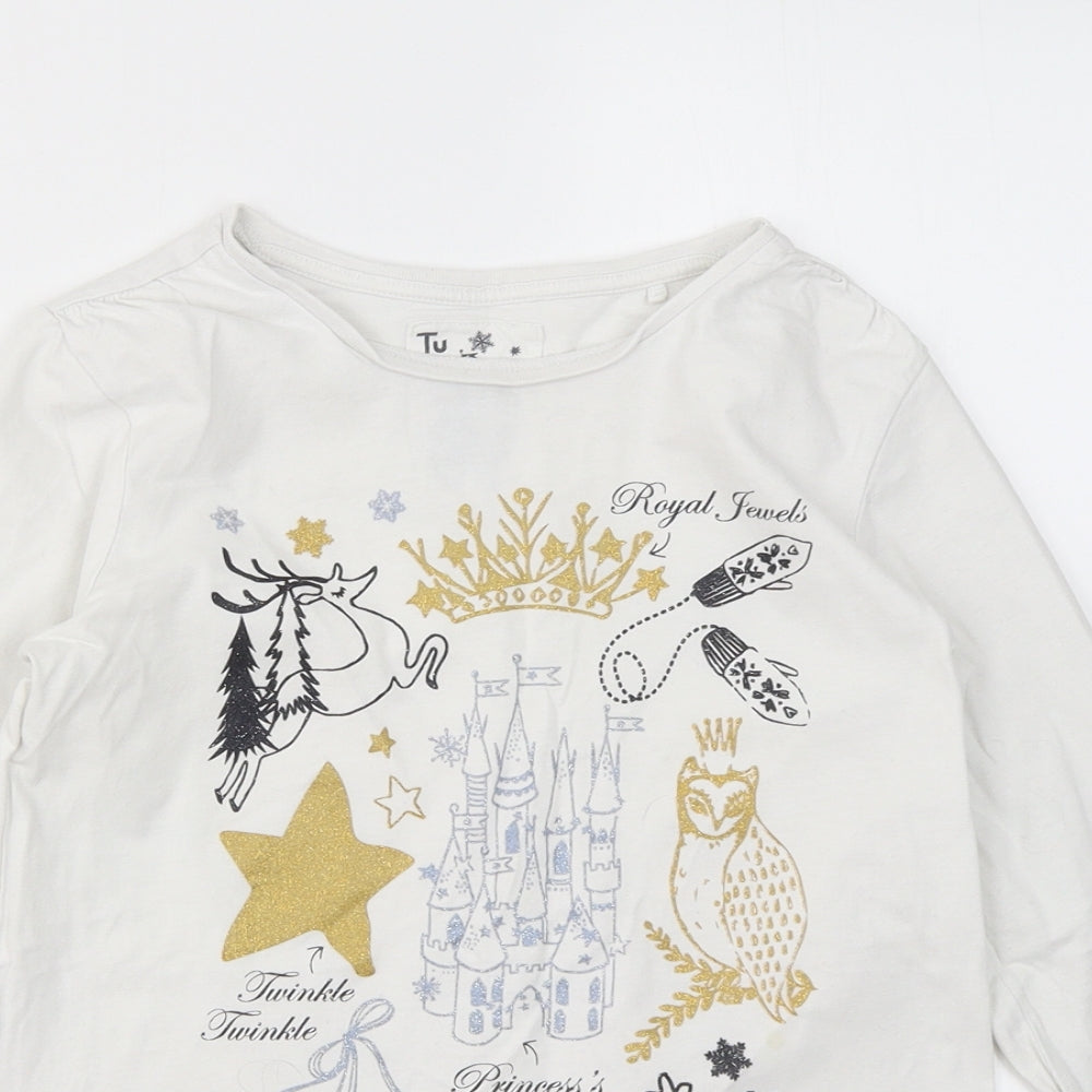 TU Girls White  Cotton Basic T-Shirt Size 11 Years Crew Neck  - Ice Princess