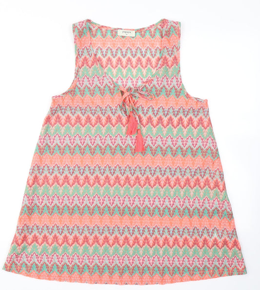 Papaya Womens Orange Striped Polyester A-Line  Size 10  Round Neck  - Beach wear