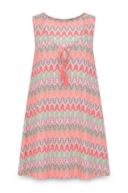 Front view of Papaya women’s orange striped polyester a-line, size UK 10, round neck - beach wear