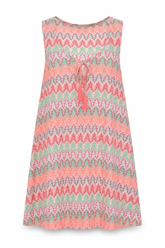 Front view of Papaya women’s orange striped polyester a-line, size UK 10, round neck - beach wear