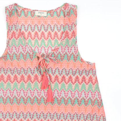Papaya Womens Orange Striped Polyester A-Line  Size 10  Round Neck  - Beach wear