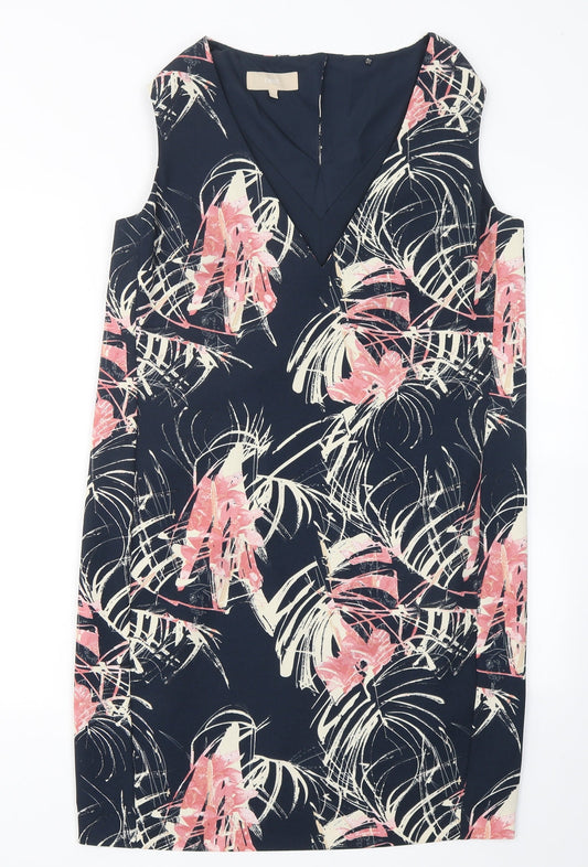 NEXT Womens Blue Floral Polyester Pencil Dress  Size 10  V-Neck Snap