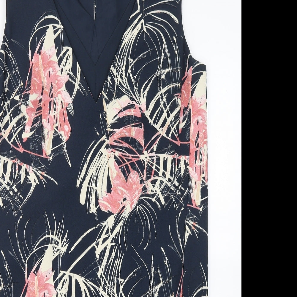 NEXT Womens Blue Floral Polyester Pencil Dress  Size 10  V-Neck Snap