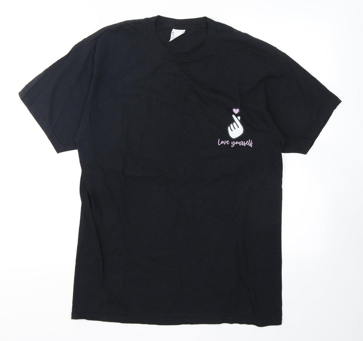 Port Company Womens Black  Cotton Basic T-Shirt Size M Crew Neck - Love Yourself