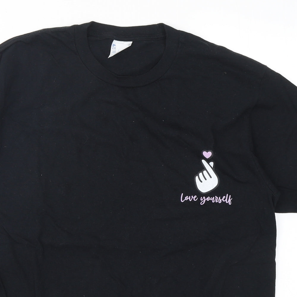 Port Company Womens Black  Cotton Basic T-Shirt Size M Crew Neck - Love Yourself