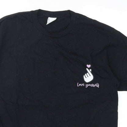 Port Company Womens Black  Cotton Basic T-Shirt Size M Crew Neck - Love Yourself