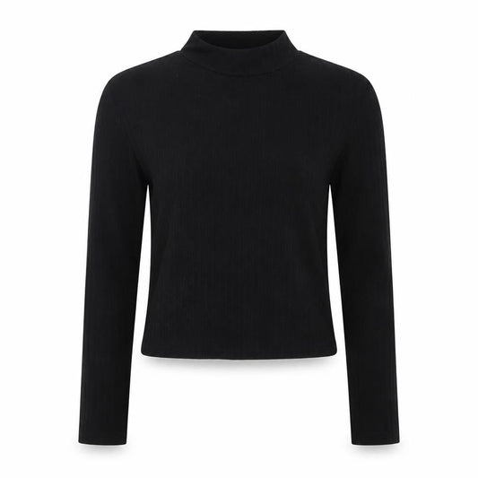Front view of 915 Generation girls’ black polyester cropped t-shirt, size 12-13, years crew neck
