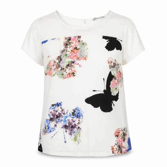 Front view of Debenhams women’s multicoloured floral polyester t-shirt, size UK 14, round neck