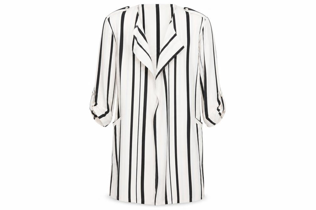 Front view of walis women’s multicoloured round neck striped polyester cardigan jumper, size UK 12