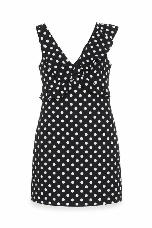 Front view of bcbgmazazrai women’s multicoloured polka dot polyester fit & flare, size UK 4, round neck