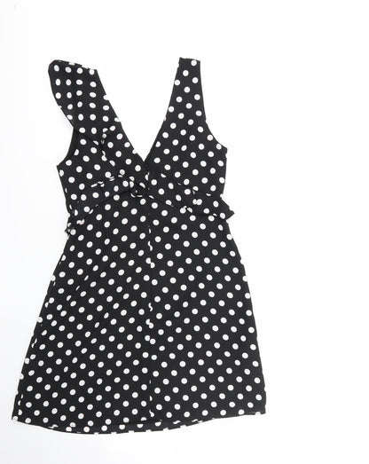 bcbgmazazrai Womens Multicoloured Polka Dot Polyester Fit & Flare  Size 4  Round Neck
