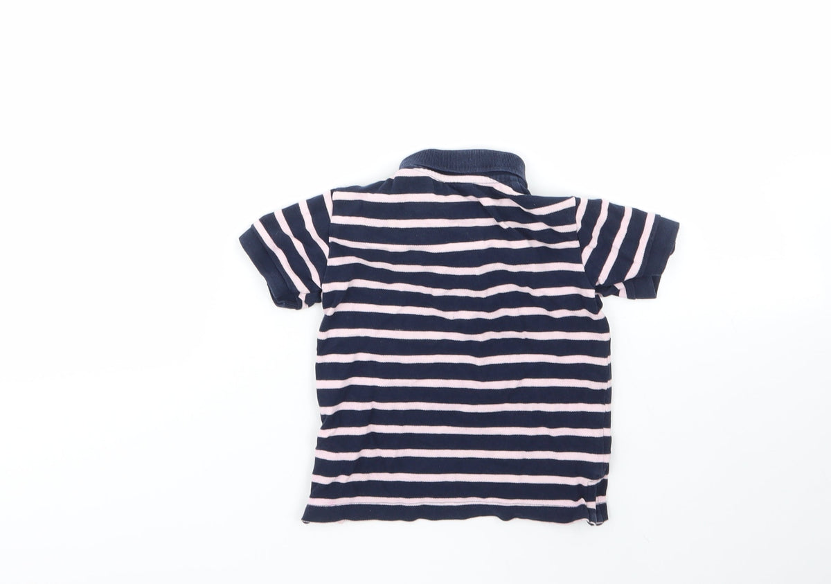 Back view of Next Baby Multicoloured Striped 100% Cotton Basic Polo, size 12-18, Months Collared