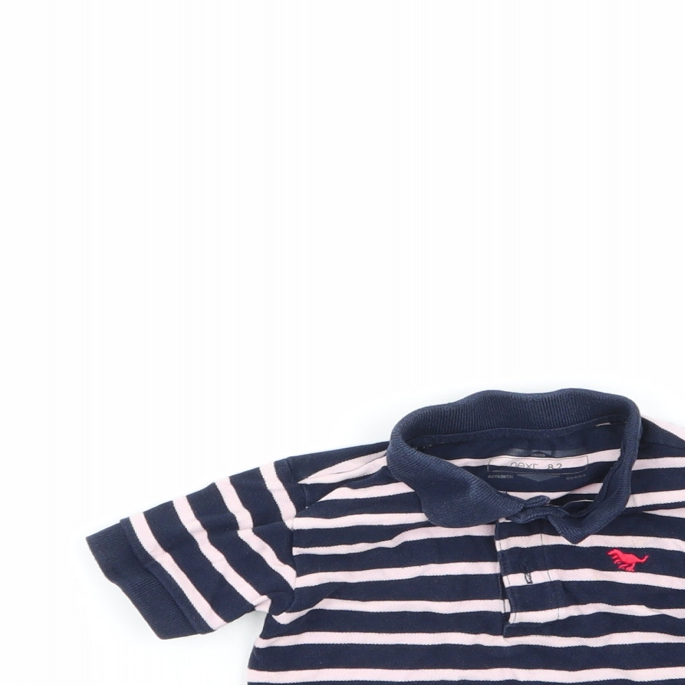 Close-up detail of Next Baby Multicoloured Striped 100% Cotton Basic Polo, size 12-18, Months Collared
