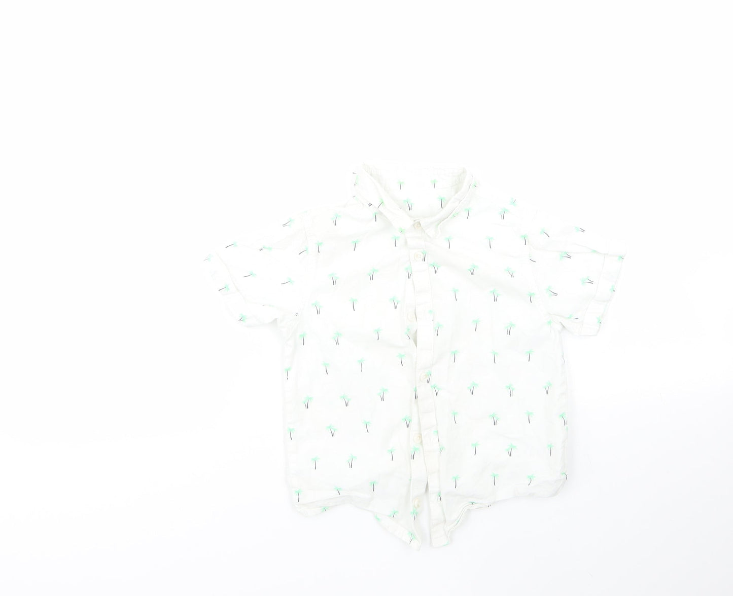 Matalan Boys Multicoloured Geometric 100% Cotton Basic Button-Up Size 4-5 Years Collared  - palm trees