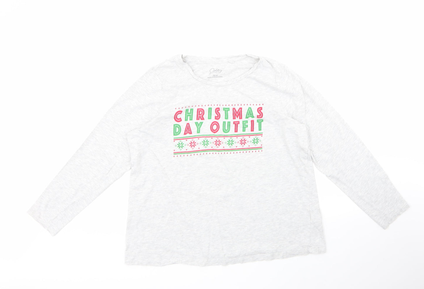 pretty Womens Grey Geometric Cotton Top Pyjama Top    - CHRISMTAS