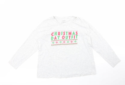 pretty Womens Grey Geometric Cotton Top Pyjama Top    - CHRISMTAS