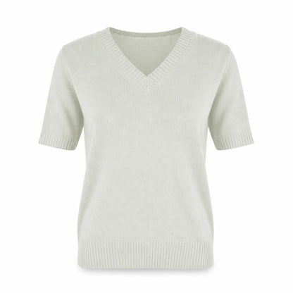 Front view of Cheer women’s green round neck acrylic jumper, size UK 14