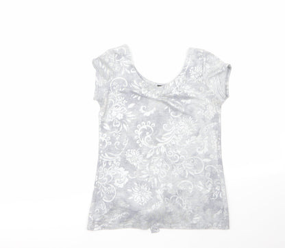 Additional front view of fii women’s grey floral viscose basic blouse, size M, roll neck