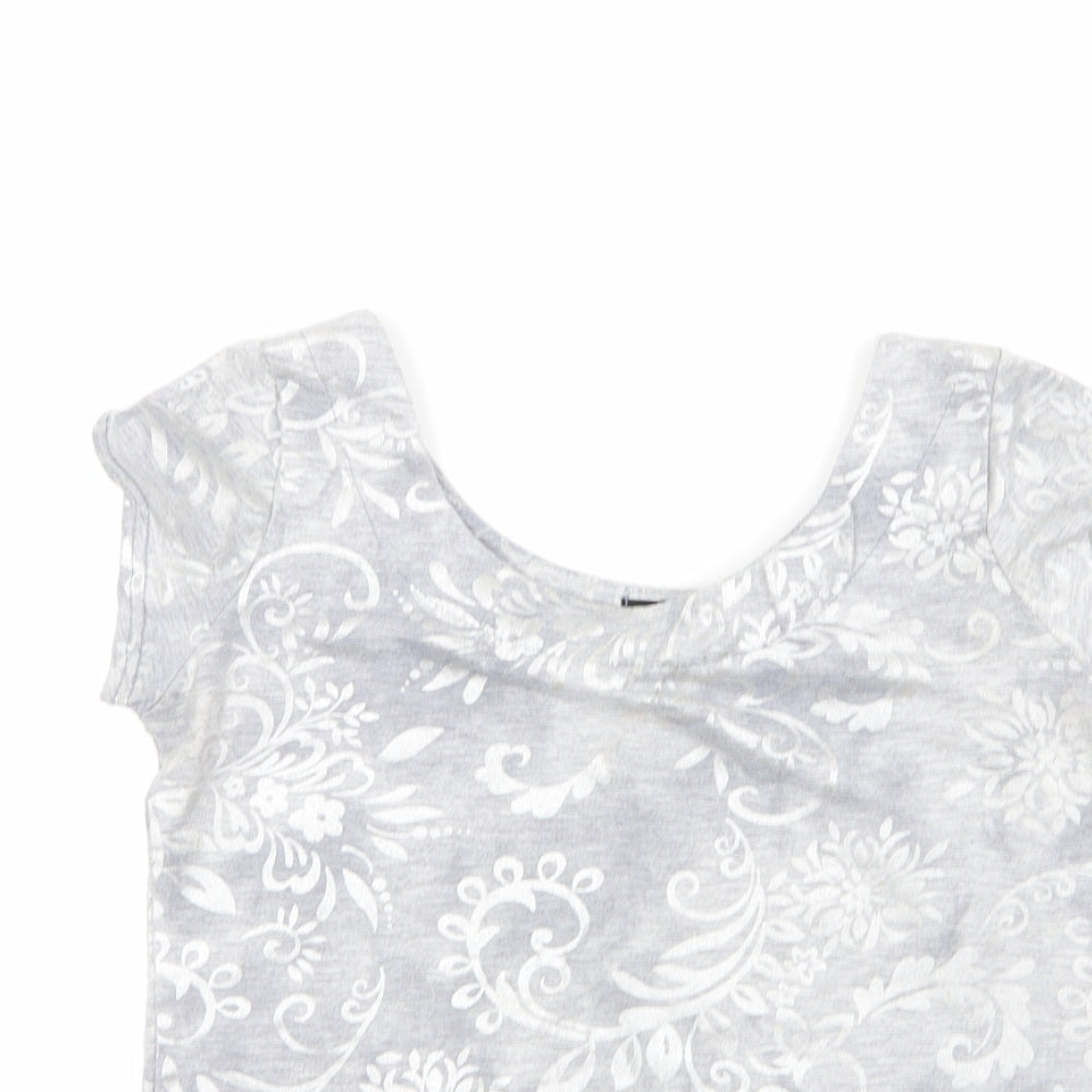Close-up detail of fii women’s grey floral viscose basic blouse, size M, roll neck