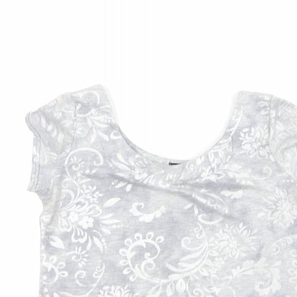 Close-up detail of fii women’s grey floral viscose basic blouse, size M, roll neck
